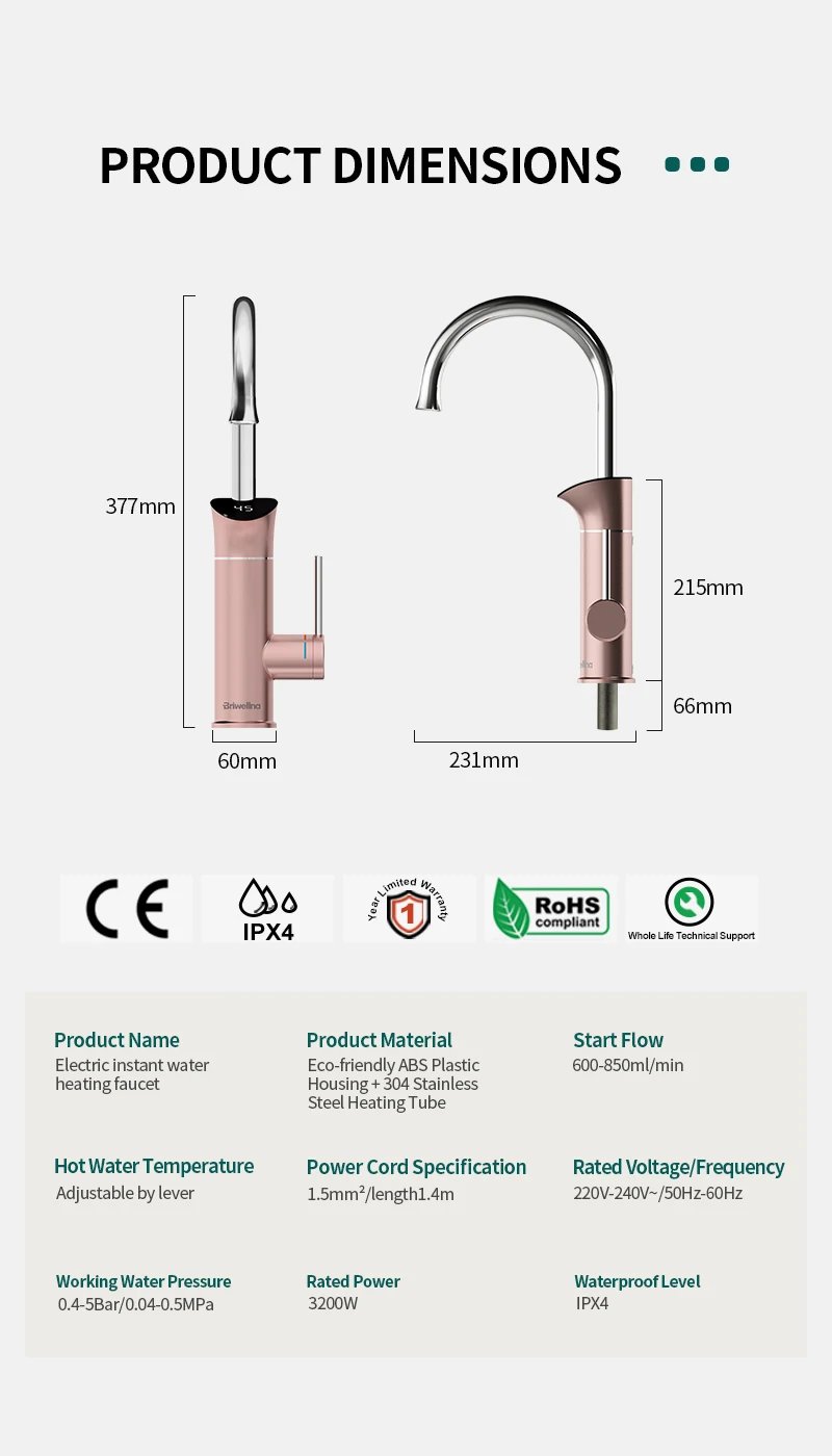 Briwellna 220V Instant Electric Water Heater Kitchen Faucet 2 in 1 With Digital Display Kitchen Mixer Flowing Water Heater