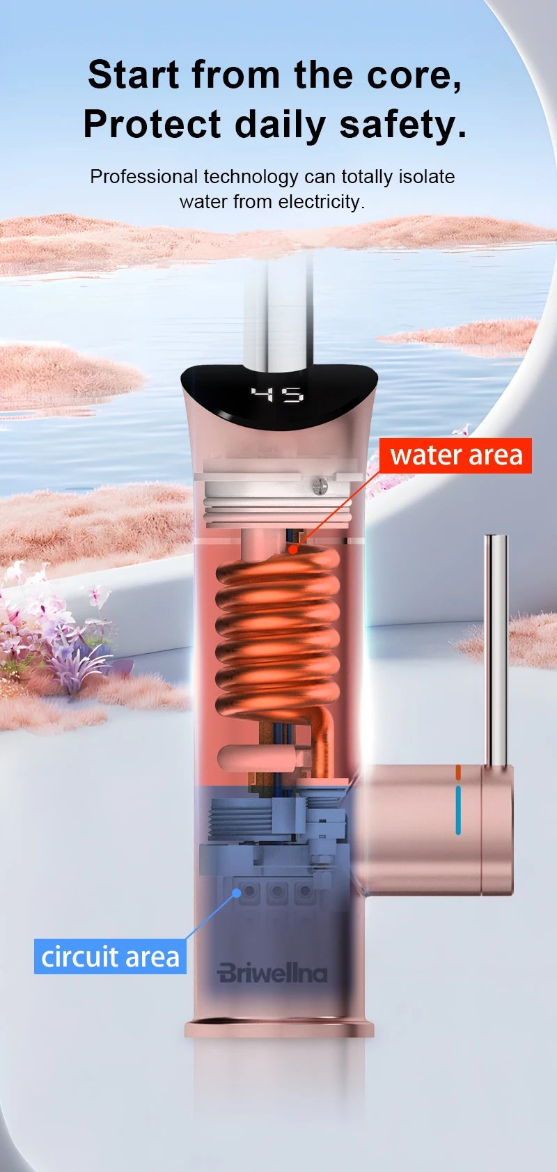 Briwellna 220V Instant Electric Water Heater Kitchen Faucet 2 in 1 With Digital Display Kitchen Mixer Flowing Water Heater