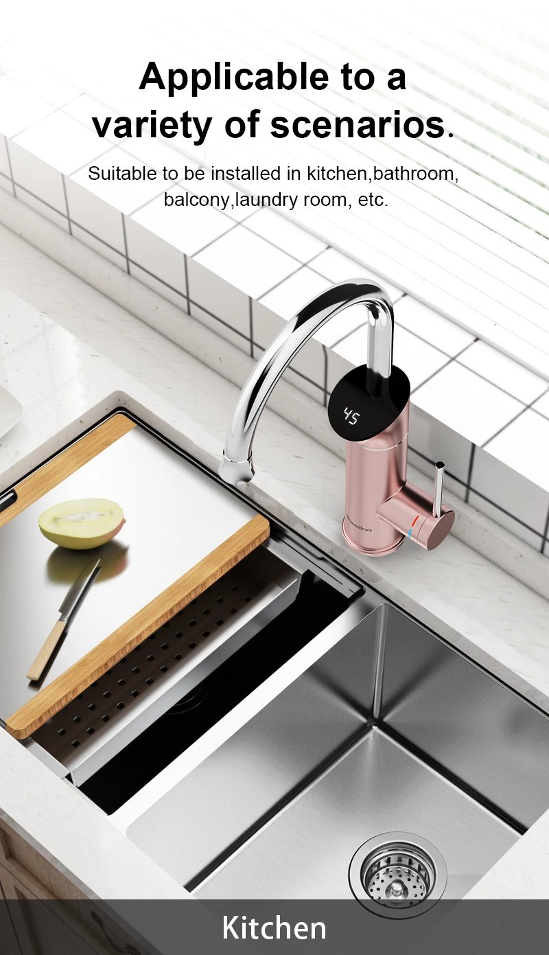 Briwellna 220V Instant Electric Water Heater Kitchen Faucet 2 in 1 With Digital Display Kitchen Mixer Flowing Water Heater