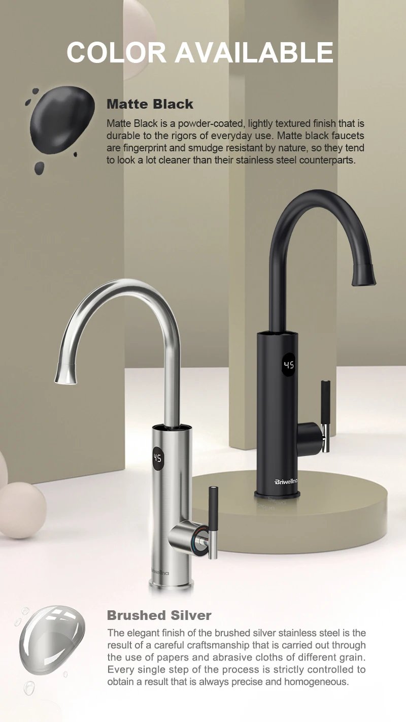 Briwellna Electric Water Heater Kitchen Faucet 2 In 1 With Digital Display Stainless Steel 220V Electric Tap Geyser Robinet