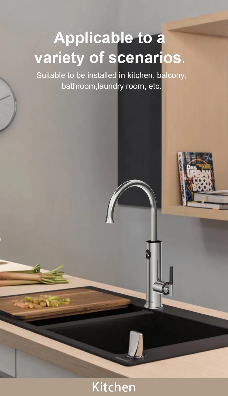 Briwellna Electric Water Heater Kitchen Faucet 2 In 1 With Digital Display Stainless Steel 220V Electric Tap Geyser Robinet