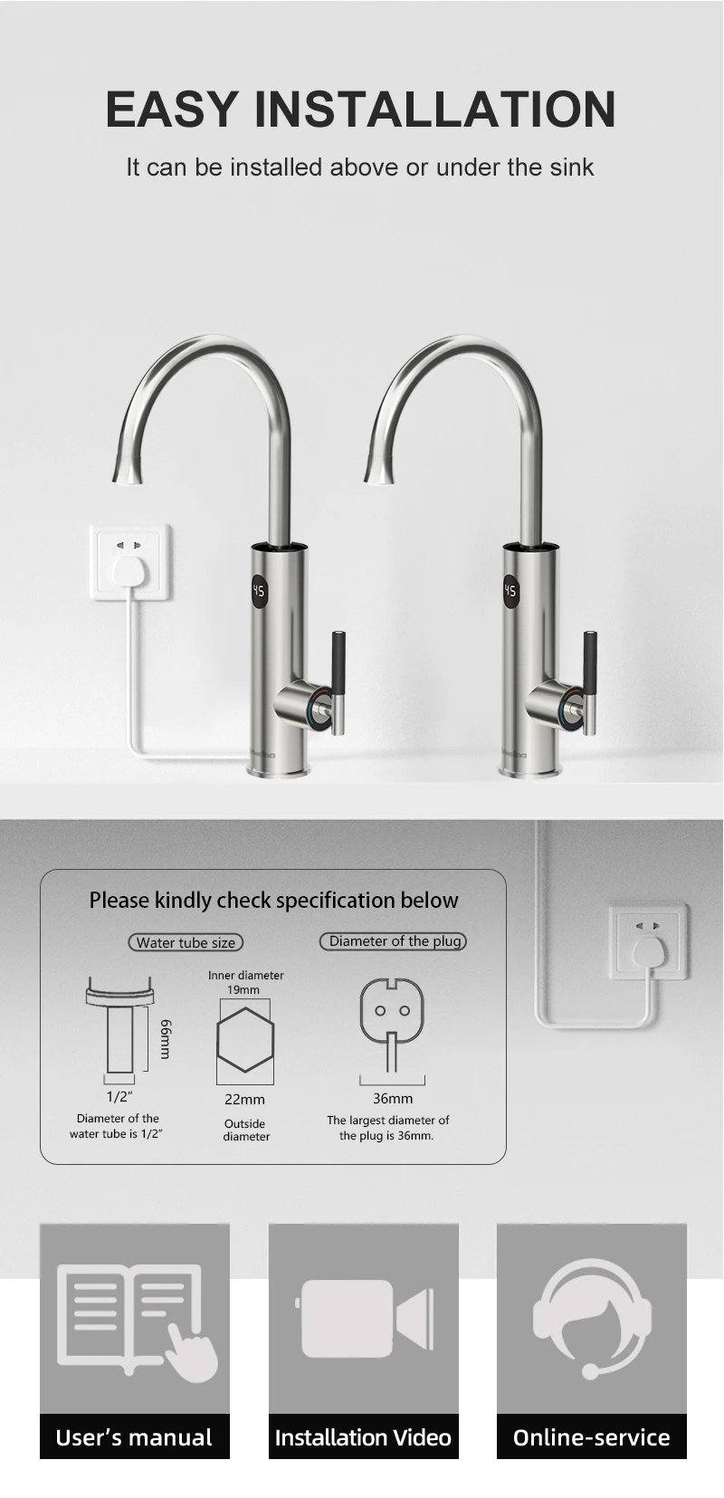 Briwellna Electric Water Heater Kitchen Faucet 2 In 1 With Digital Display Stainless Steel 220V Electric Tap Geyser Robinet