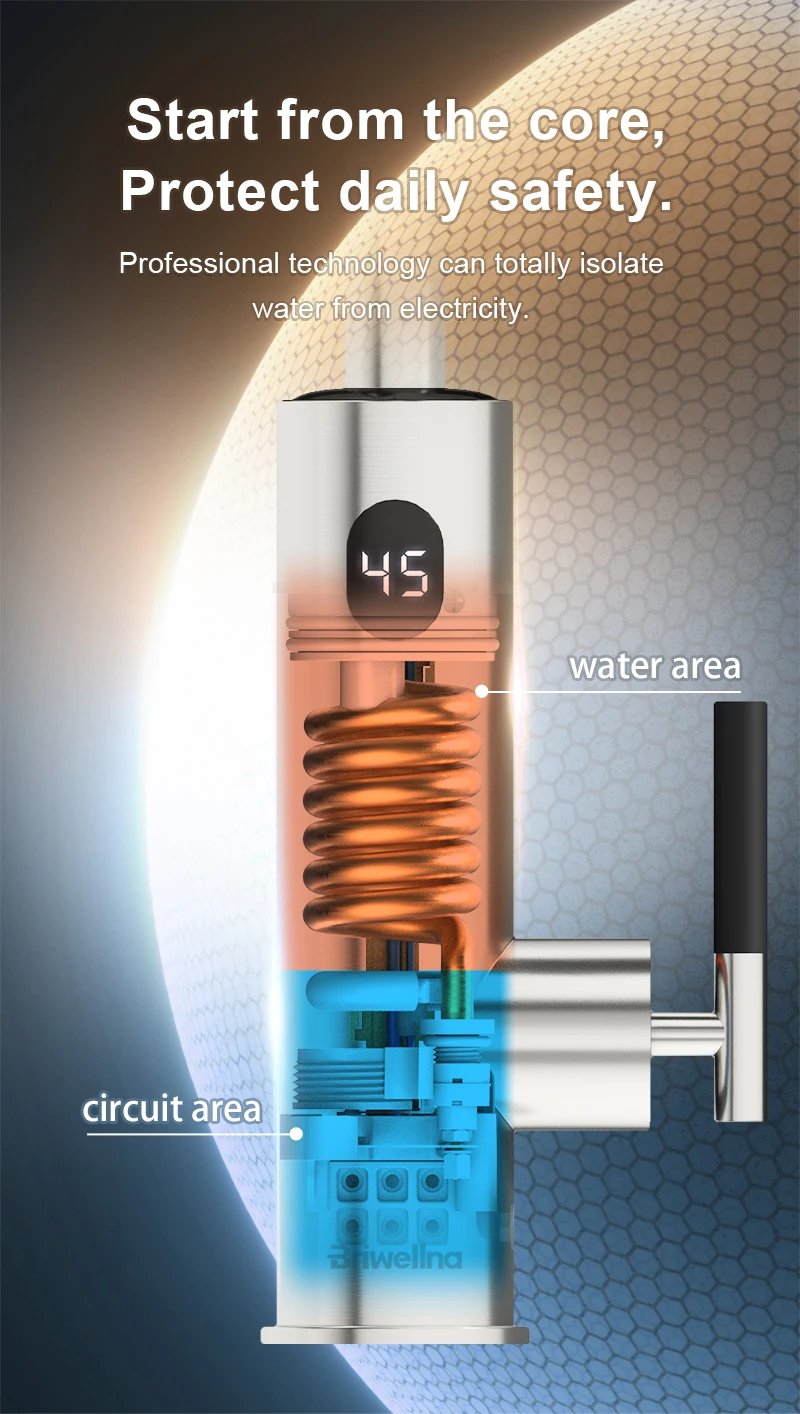 Briwellna Electric Water Heater Kitchen Faucet 2 In 1 With Digital Display Stainless Steel 220V Electric Tap Geyser Robinet