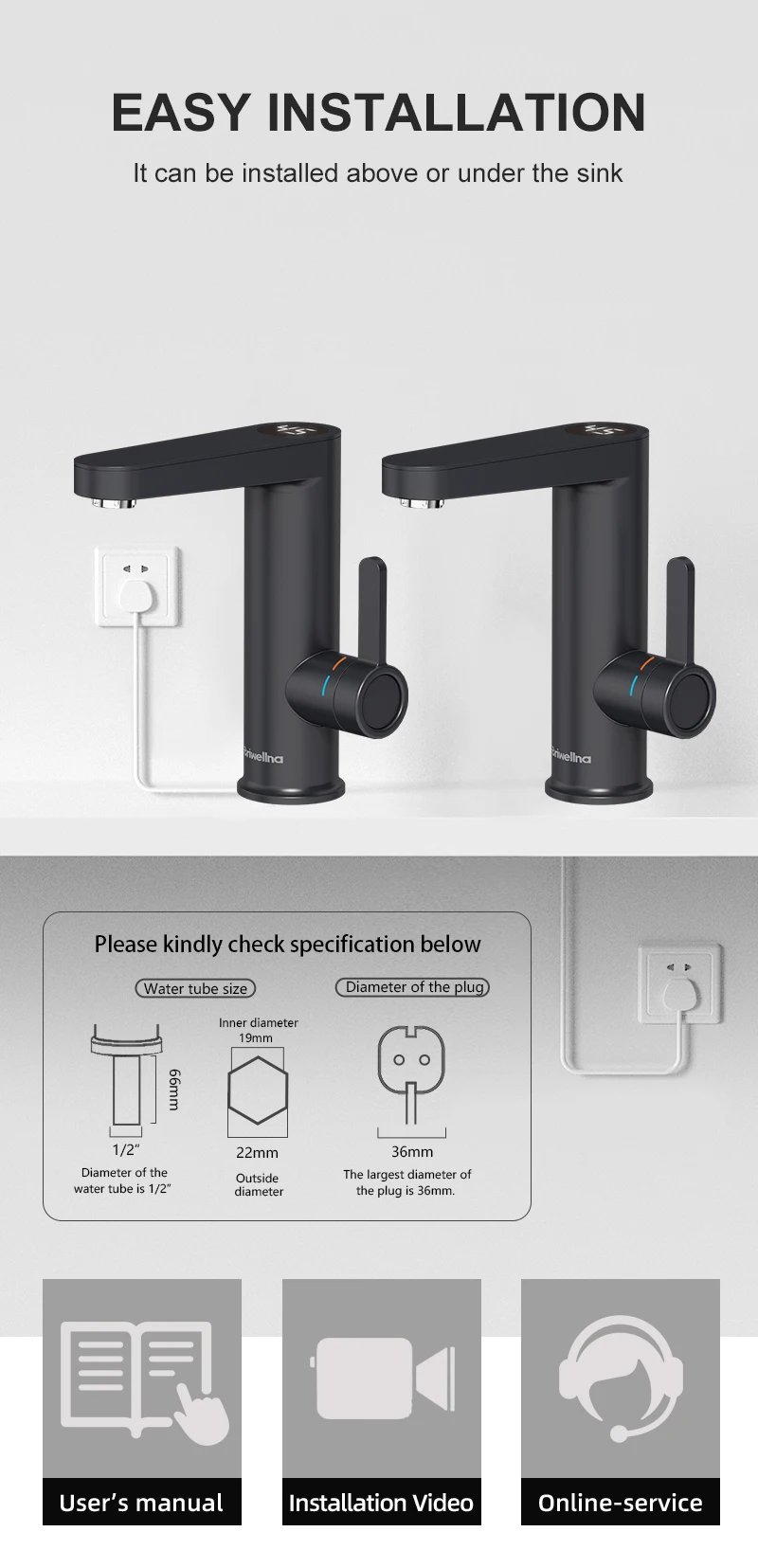 Briwellna Electric Water Heater Hot Water Faucet 2 in 1 Basin Tap Tankless Geyser 220V Instant Water Heater Faucet For Home