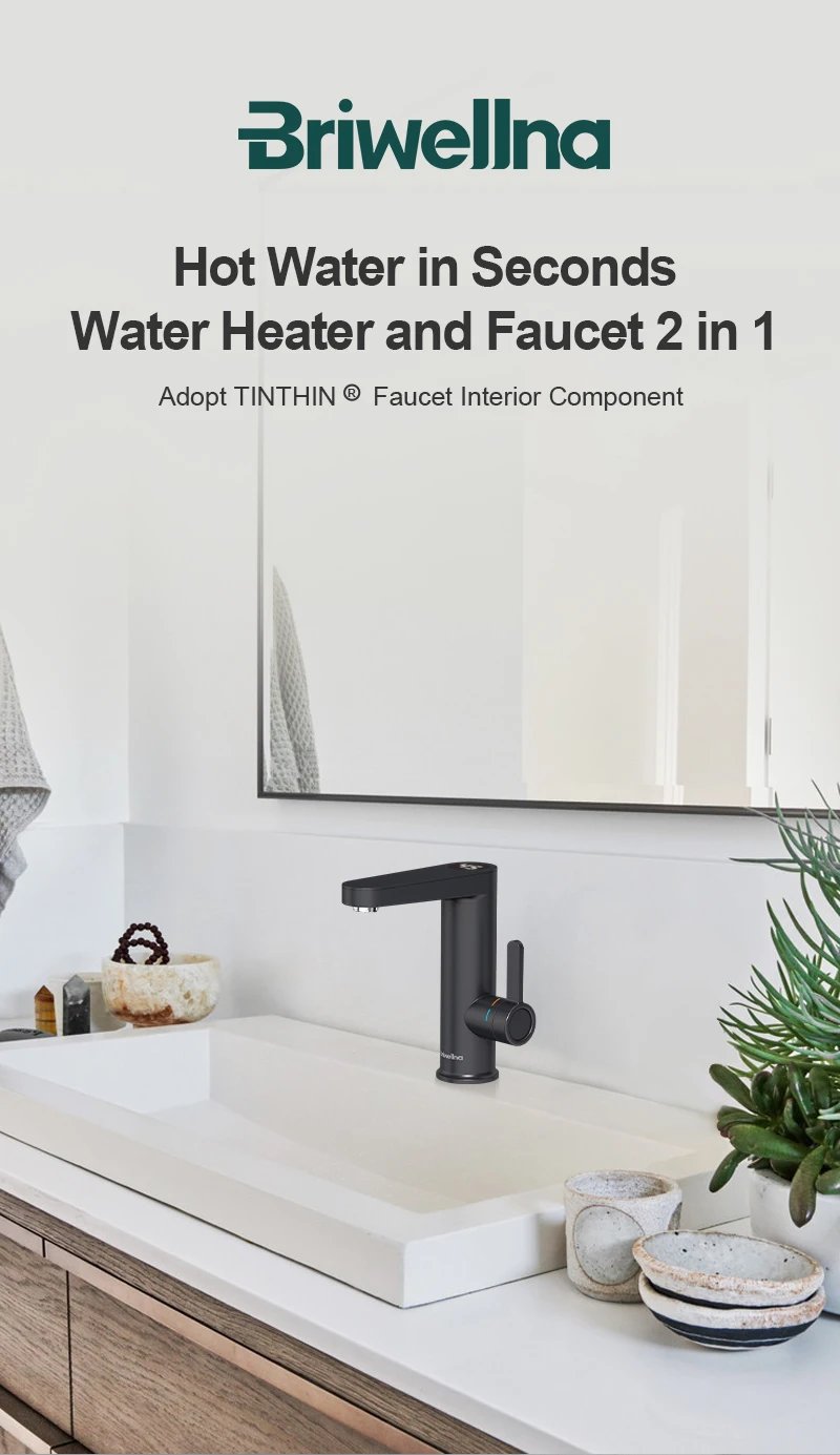 Briwellna Electric Water Heater Hot Water Faucet 2 in 1 Basin Tap Tankless Geyser 220V Instant Water Heater Faucet For Home