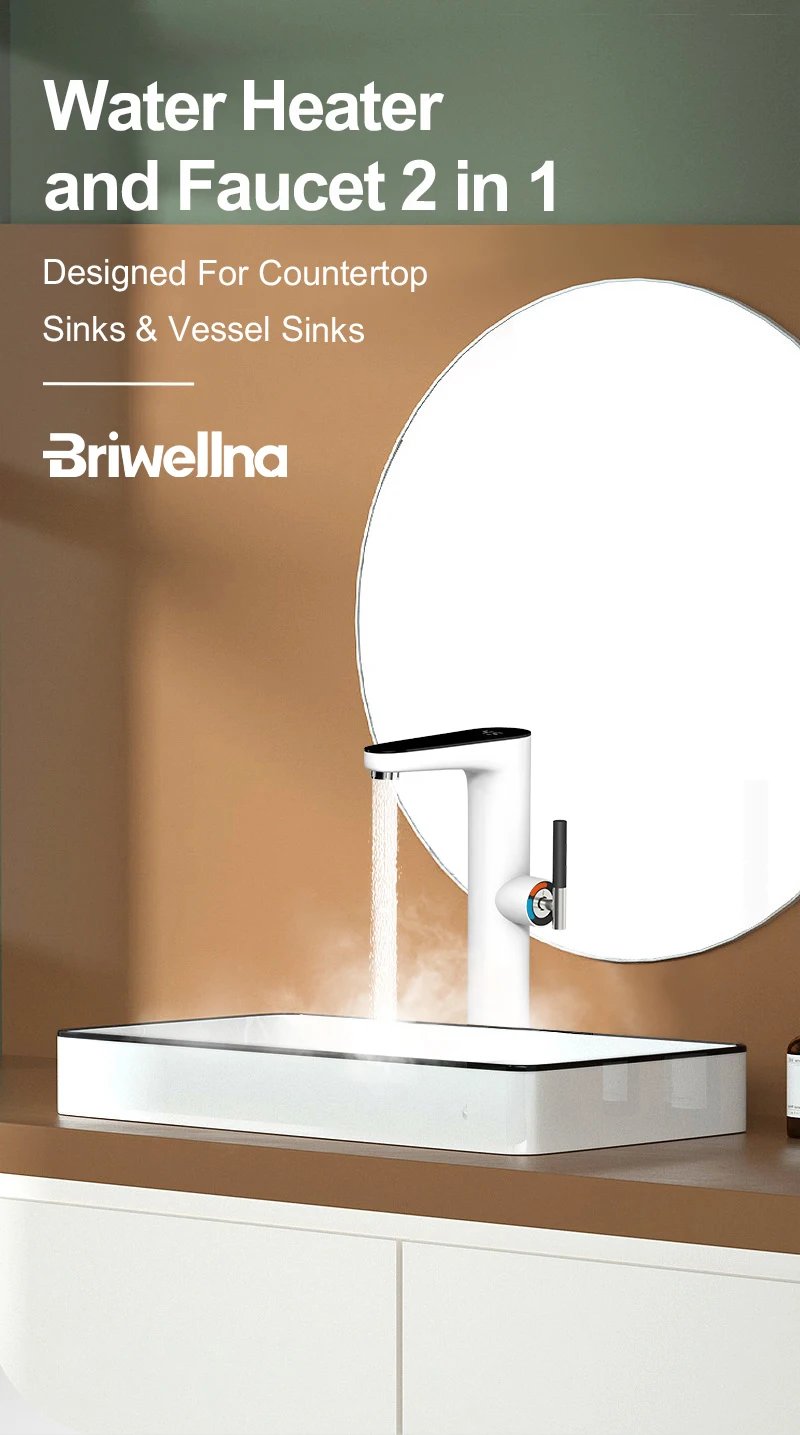 Briwellna Instant Hot Water Faucet 220V Water Heater Electric Faucet For Countertop Sinks Heating Tap Vessel Sink Flowing Heater