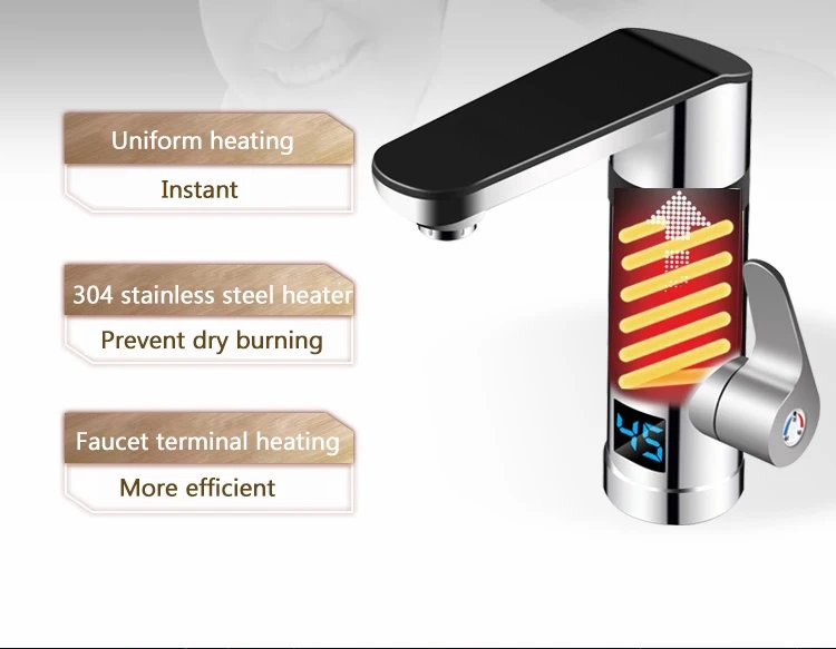 3000W Instant Electric Faucet Heater Tap Tankless Water Heater Display Temperature for Kitchen and Bathroom EU/UK/AU Plug 220V