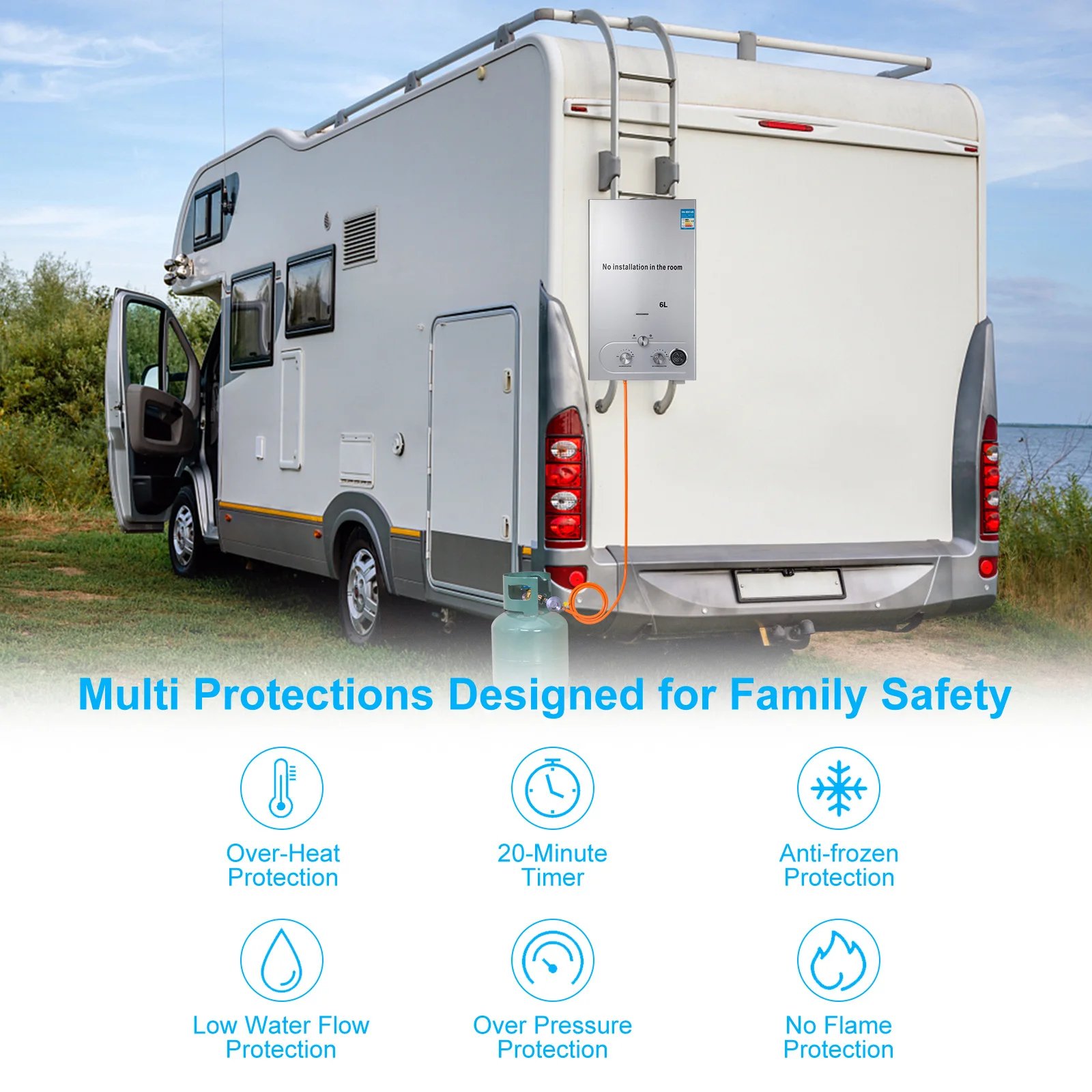 VEVOR 6L 8L 10L 12L 16L 18L LPG Portable Instand Water Heater Propane Gas LPG Wall-Mounted Tankless Water Heater Digital Display