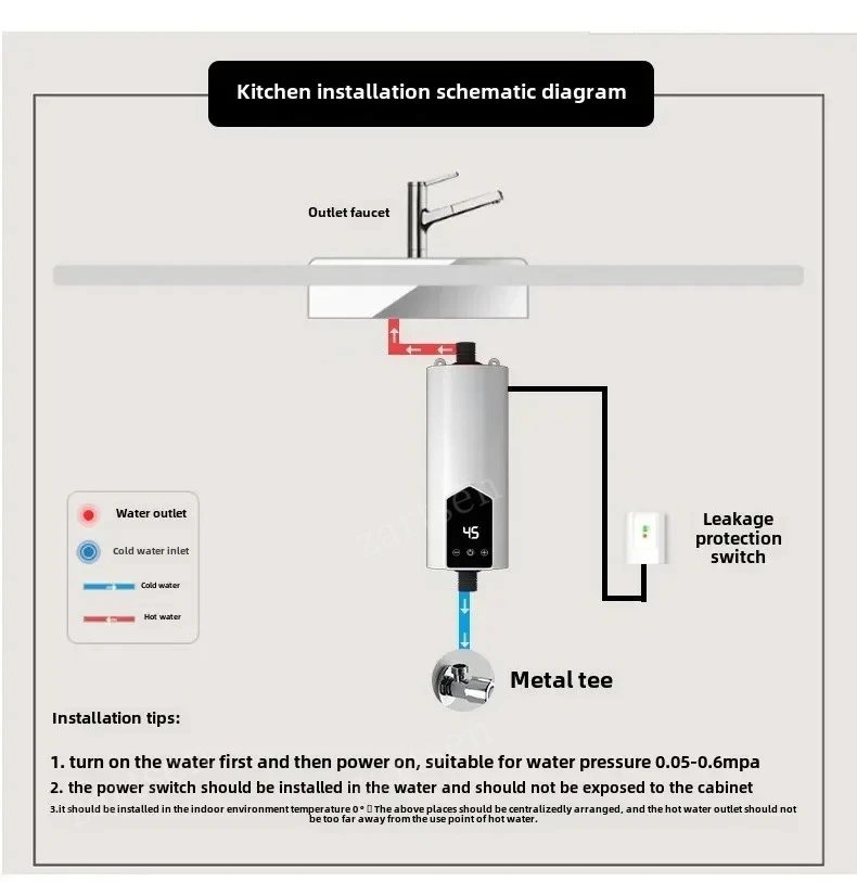 Portable Instant Water Heater 220V 3000W-5500W Electric Shower for Bathroom And Home Kitchen Hot Water Heating System