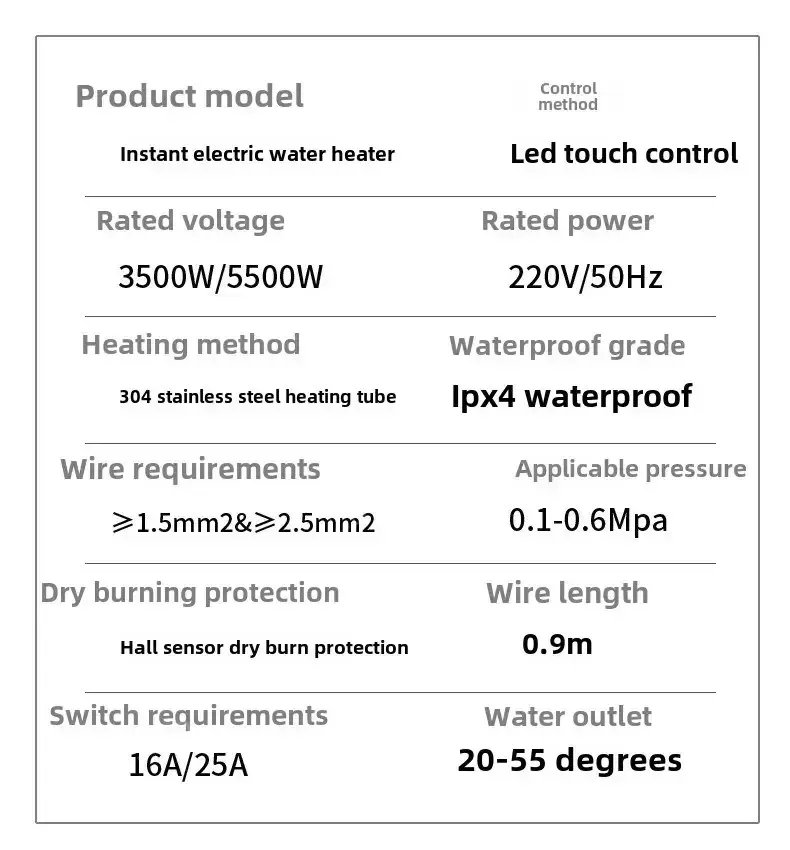 Portable Instant Water Heater 220V 3000W-5500W Electric Shower for Bathroom And Home Kitchen Hot Water Heating System