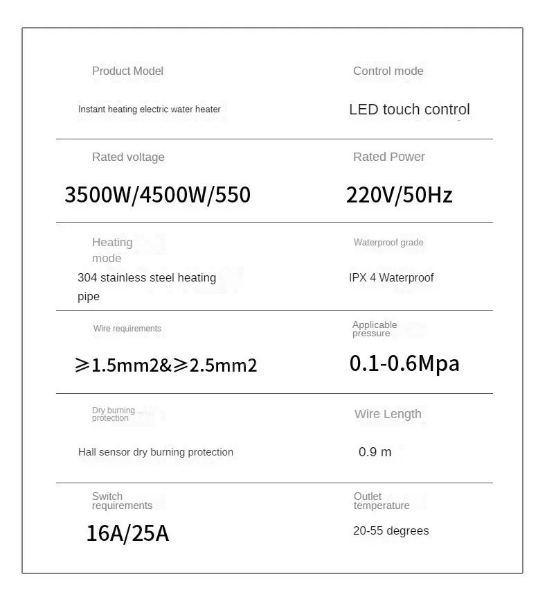 4500W Electric Water Heater Mini Tankless Instantaneous Water Heater Kitchen Bathroom Shower Hot Water Fast Heating