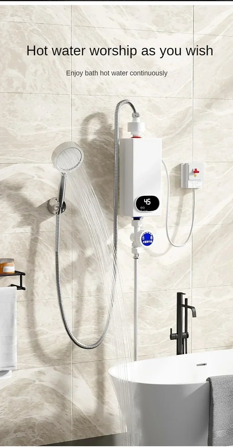 4500W Electric Water Heater Mini Tankless Instantaneous Water Heater Kitchen Bathroom Shower Hot Water Fast Heating