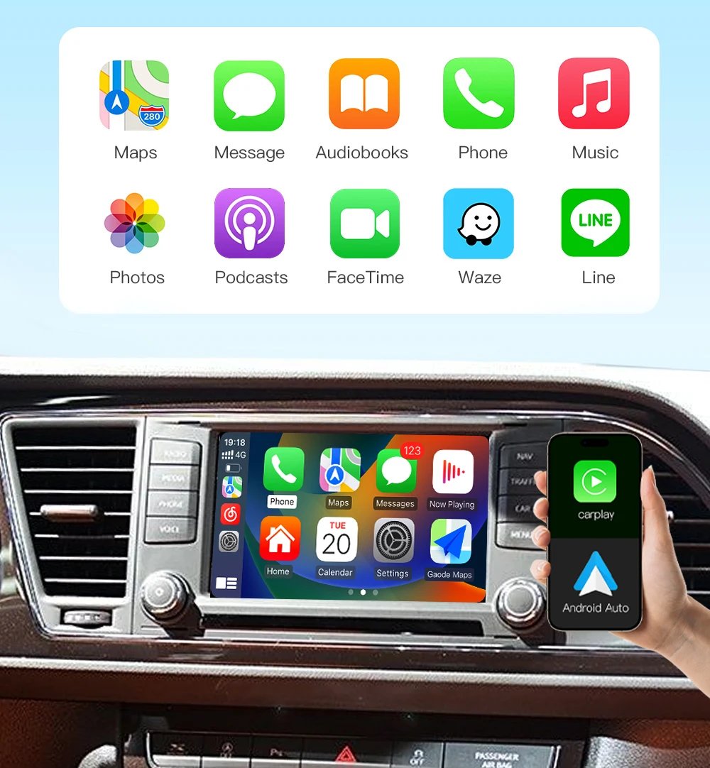 AUTOABC Wireless carplay Android Auto For Golf7 Arona IBIZA Toledo Ateca Seat Leon Mk3 2014-2019 Support OEM Aftermarket Camera