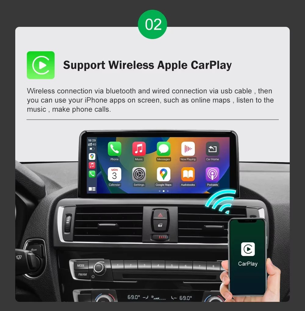 AUTOTOP 10.25”1920*720 Wireless Carplay Android Auto Car multimedia player for F20 F21 F22 F30 F31 F32 F33 F34 F36 NBT 2013-2017