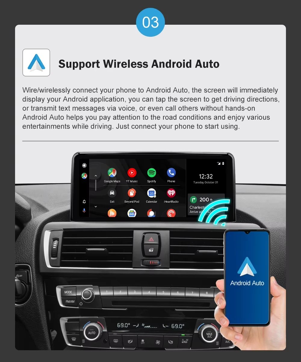 AUTOTOP 10.25”1920*720 Wireless Carplay Android Auto Car multimedia player for F20 F21 F22 F30 F31 F32 F33 F34 F36 NBT 2013-2017