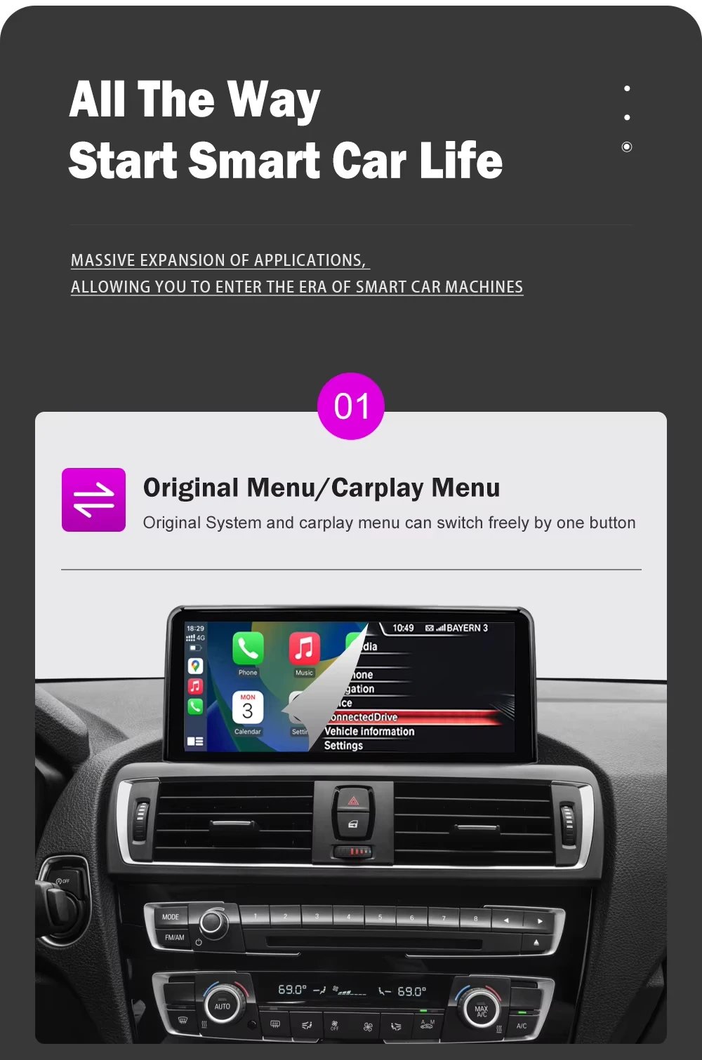 AUTOTOP 10.25”1920*720 Wireless Carplay Android Auto Car multimedia player for F20 F21 F22 F30 F31 F32 F33 F34 F36 NBT 2013-2017