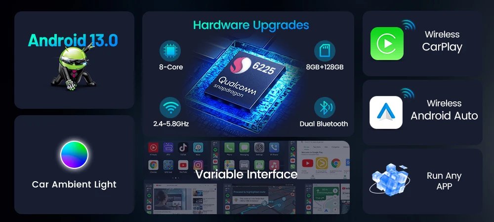 CarlinKit Android 13 Tv Box CarPlay Android Auto TBox Ambient Wireless Adapter Android Auto For Netfilx Youtube IPTV Spotify GPS