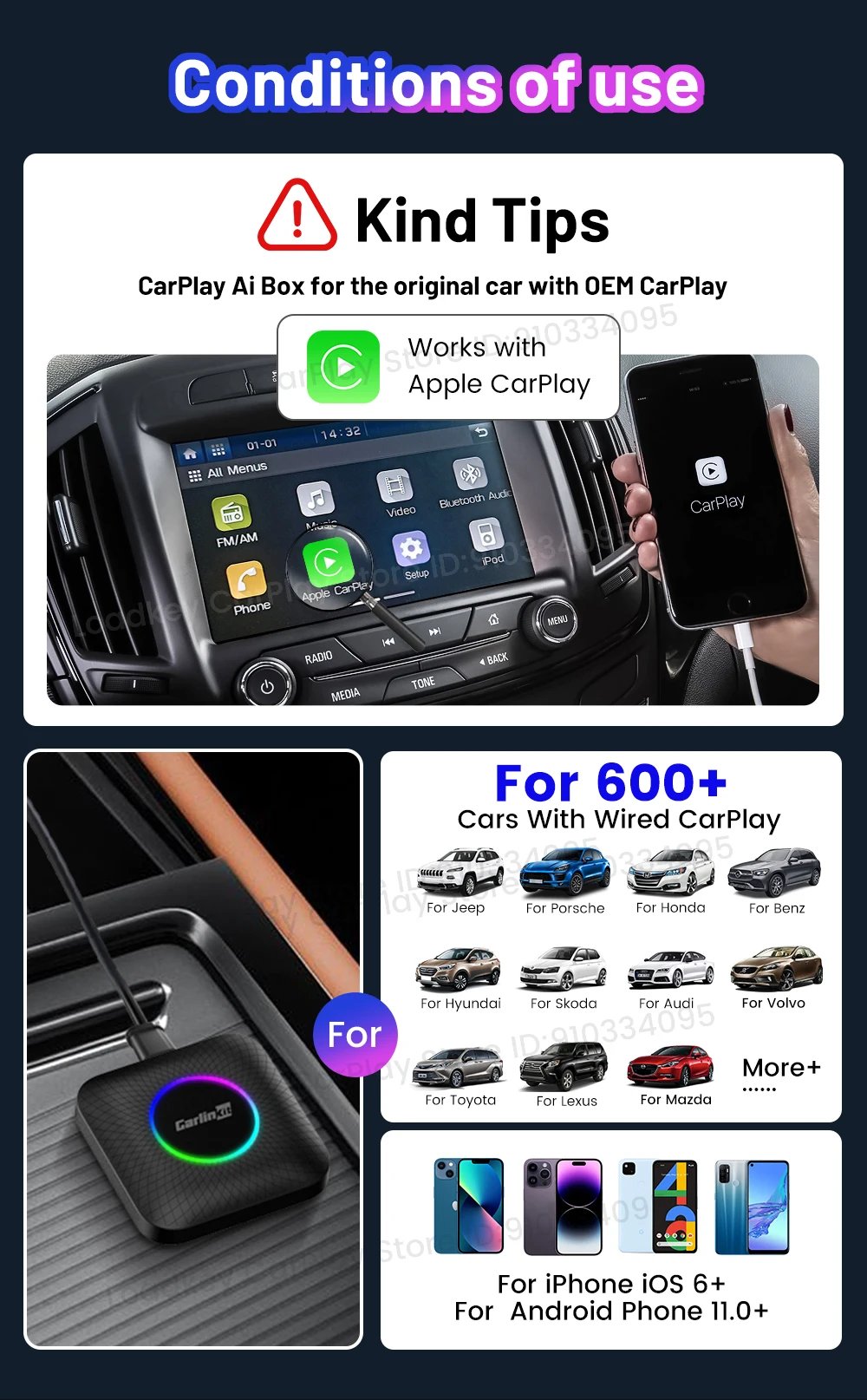 CarlinKit Android 13 Tv Box CarPlay Android Auto TBox Ambient Wireless Adapter Android Auto For Netfilx Youtube IPTV Spotify GPS
