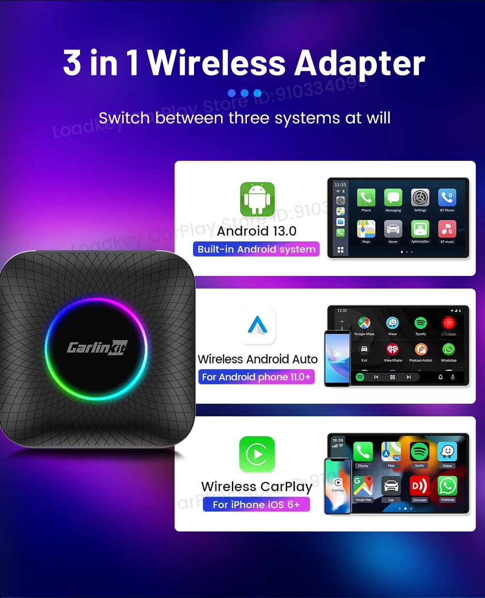 CarlinKit Android 13 Tv Box CarPlay Android Auto TBox Ambient Wireless Adapter Android Auto For Netfilx Youtube IPTV Spotify GPS