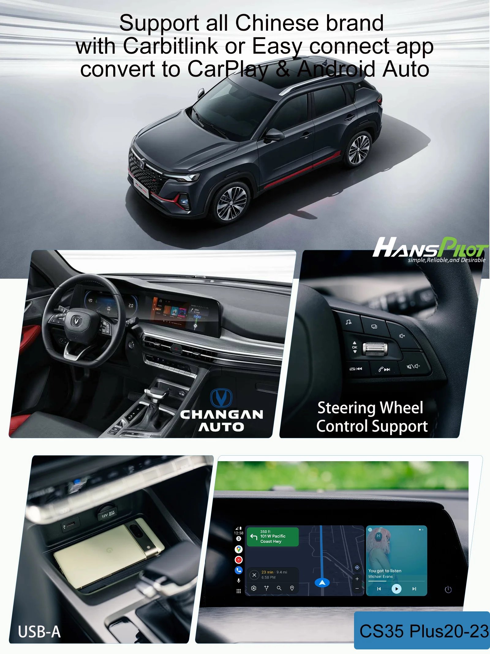 NCP0036  NCP0039 Changan CS35 plus, Hunter, Alsvin carbitlink easy connection adapter convert to CarPlay & Android Auto