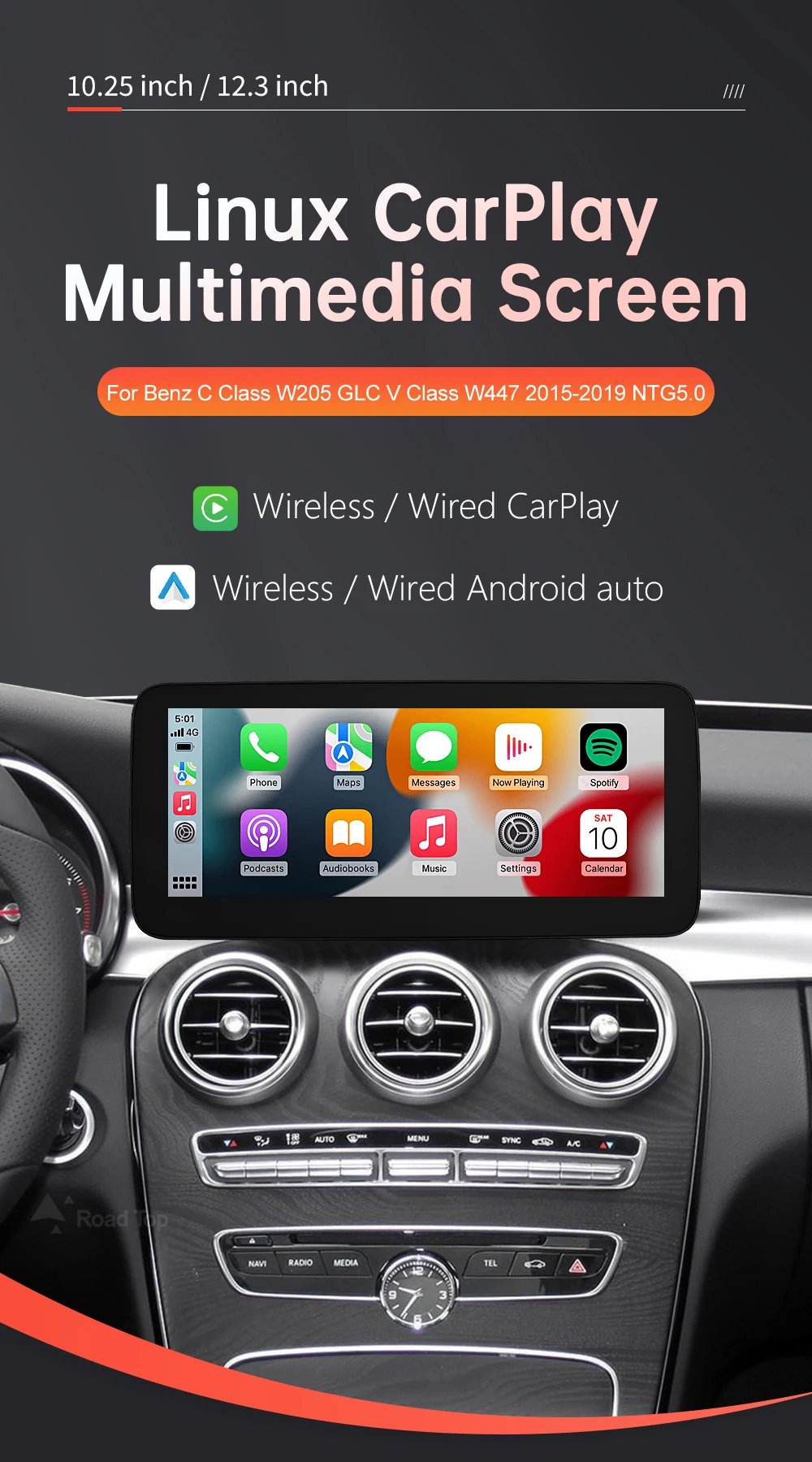 Wireless CarPlay Android Auto Multimedia Screen for Mercedes-Benz C Class W205 GLC V Class W447 A W176 CLA GLA 2015-2018 NTG5.0 Wireless CarPlay Android Auto Multimedia Screen for Mercedes-Benz C Class W205 GLC V Class W447 A W176 CLA GLA 2015-2018 NTG5.0
