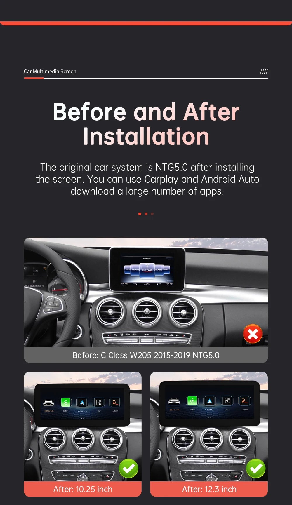 Wireless CarPlay Android Auto Multimedia Screen for Mercedes-Benz C Class W205 GLC V Class W447 A W176 CLA GLA 2015-2018 NTG5.0 Wireless CarPlay Android Auto Multimedia Screen for Mercedes-Benz C Class W205 GLC V Class W447 A W176 CLA GLA 2015-2018 NTG5.0
