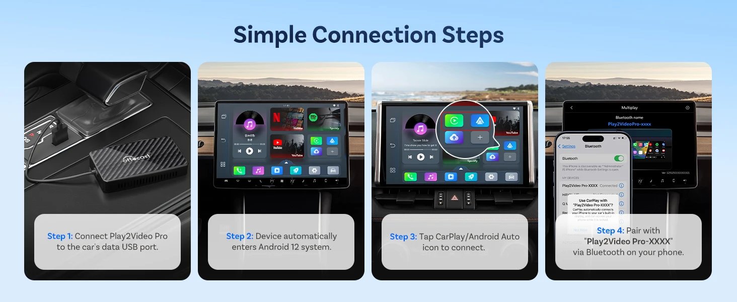 Ottocast Play2video Pro AI Box Wireless Carplay Android Auto Adapter Netflix Dongle Video Playback 1080p Screen Mirror for Audi