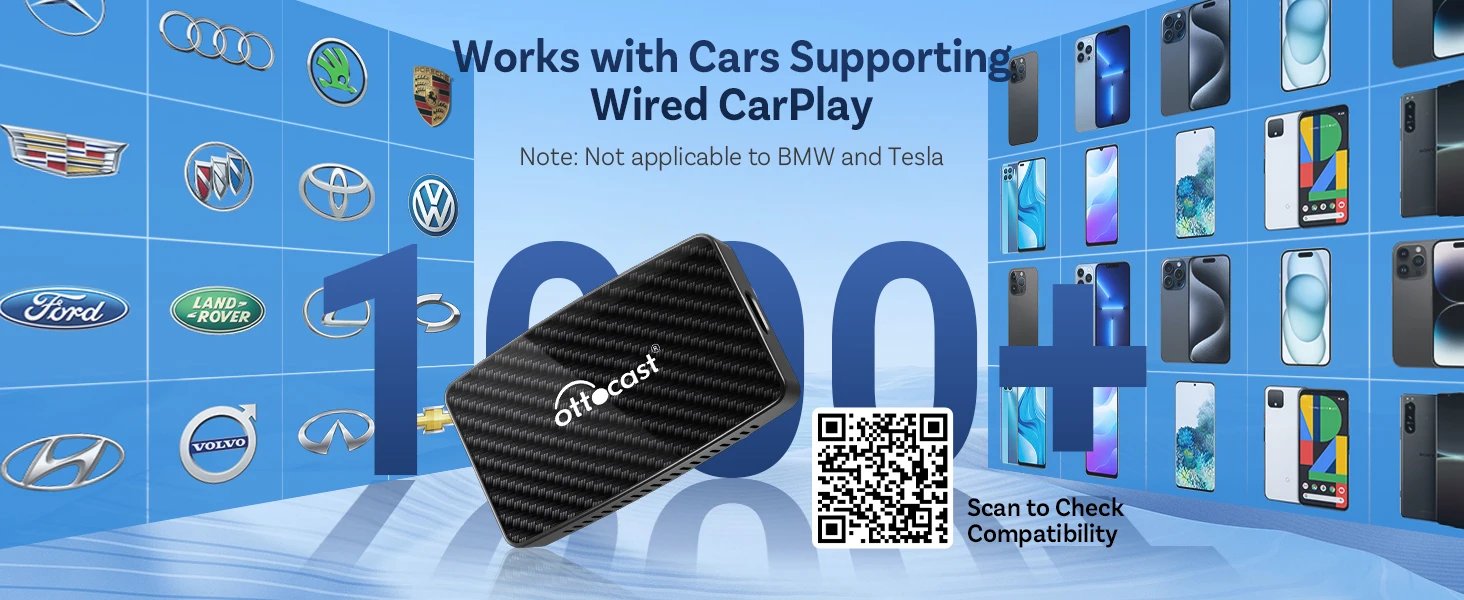 Ottocast Play2video Pro AI Box Wireless Carplay Android Auto Adapter Netflix Dongle Video Playback 1080p Screen Mirror for Audi
