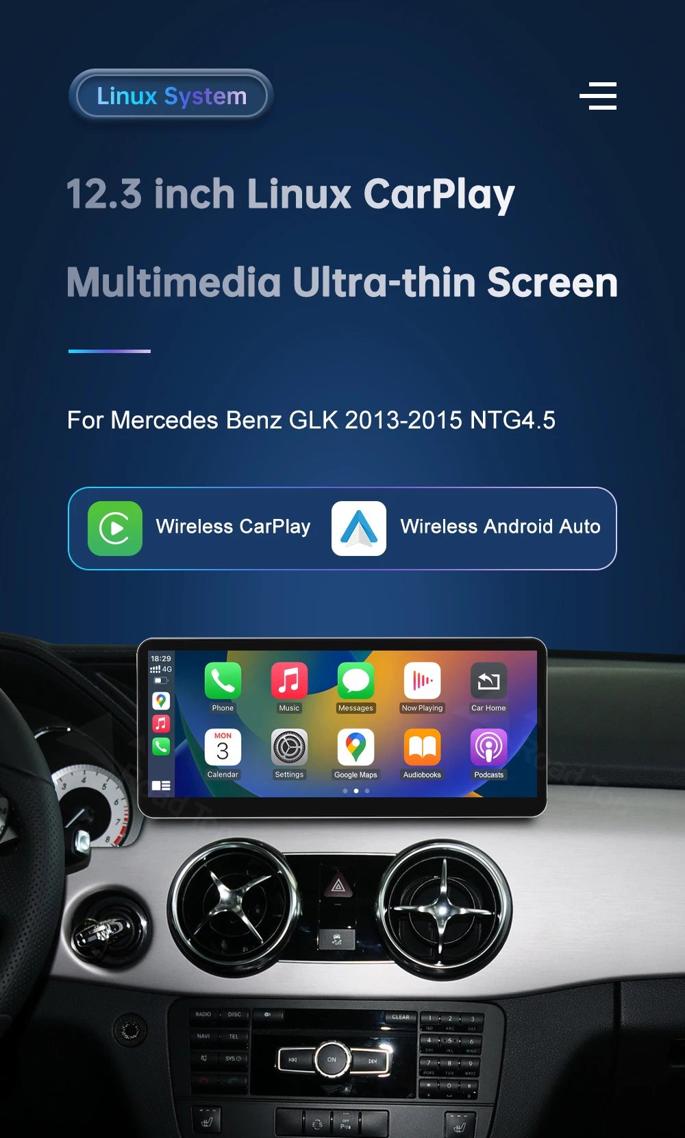 CN 10.25 12.3''Multimedia Display For Benz GLK 2013-2015 NTG4.5 LHD Touch Screen Wireless Carplay Navigation Android Auto CN 10.25 12.3''Multimedia Display For Benz GLK 2013-2015 NTG4.5 LHD Touch Screen Wireless Carplay Navigation Android Auto
