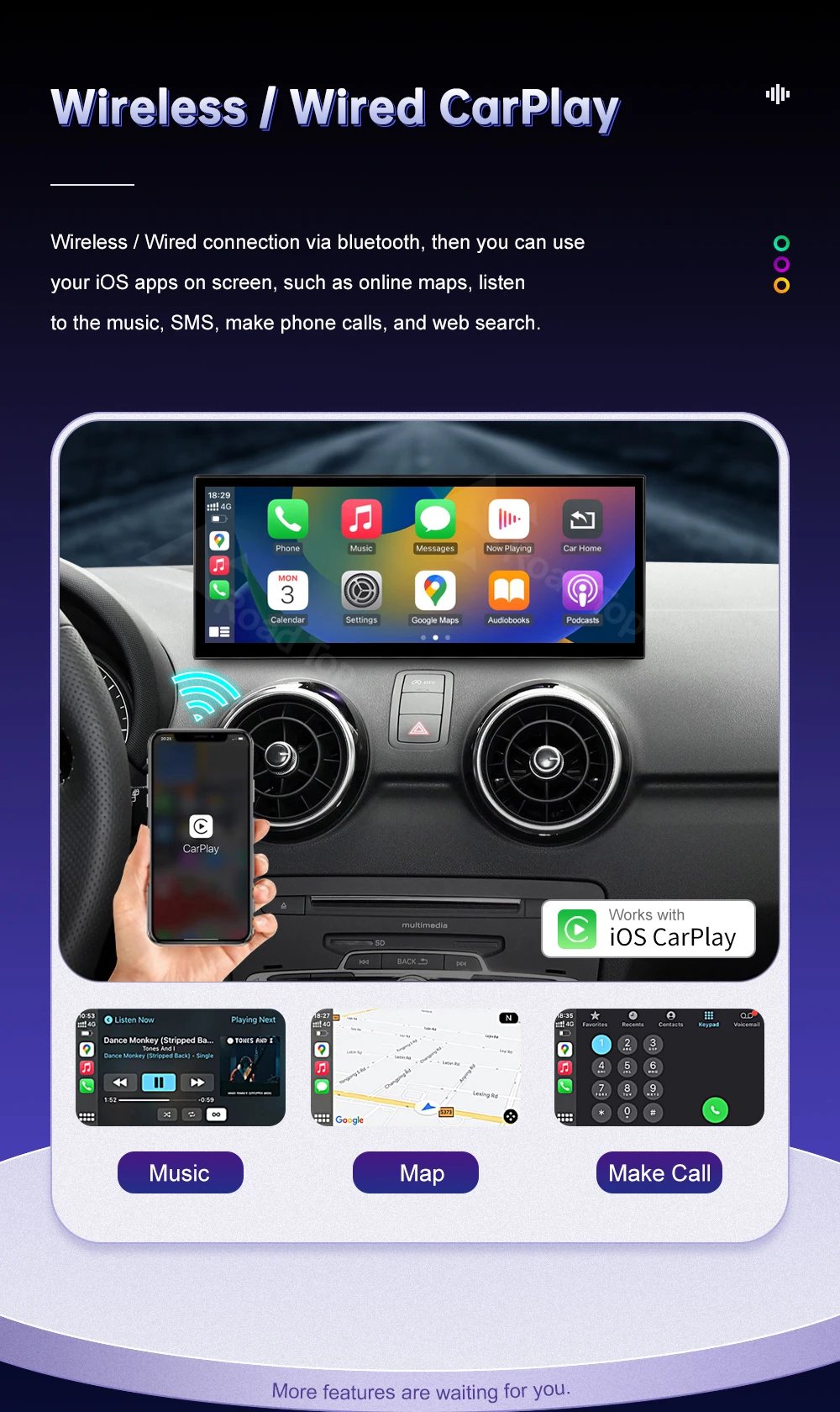 New Design Monitor For Audi A1 Q3 2012-2018 Touch Screen Support Wireless Carplay Android Auto Car Radio Player