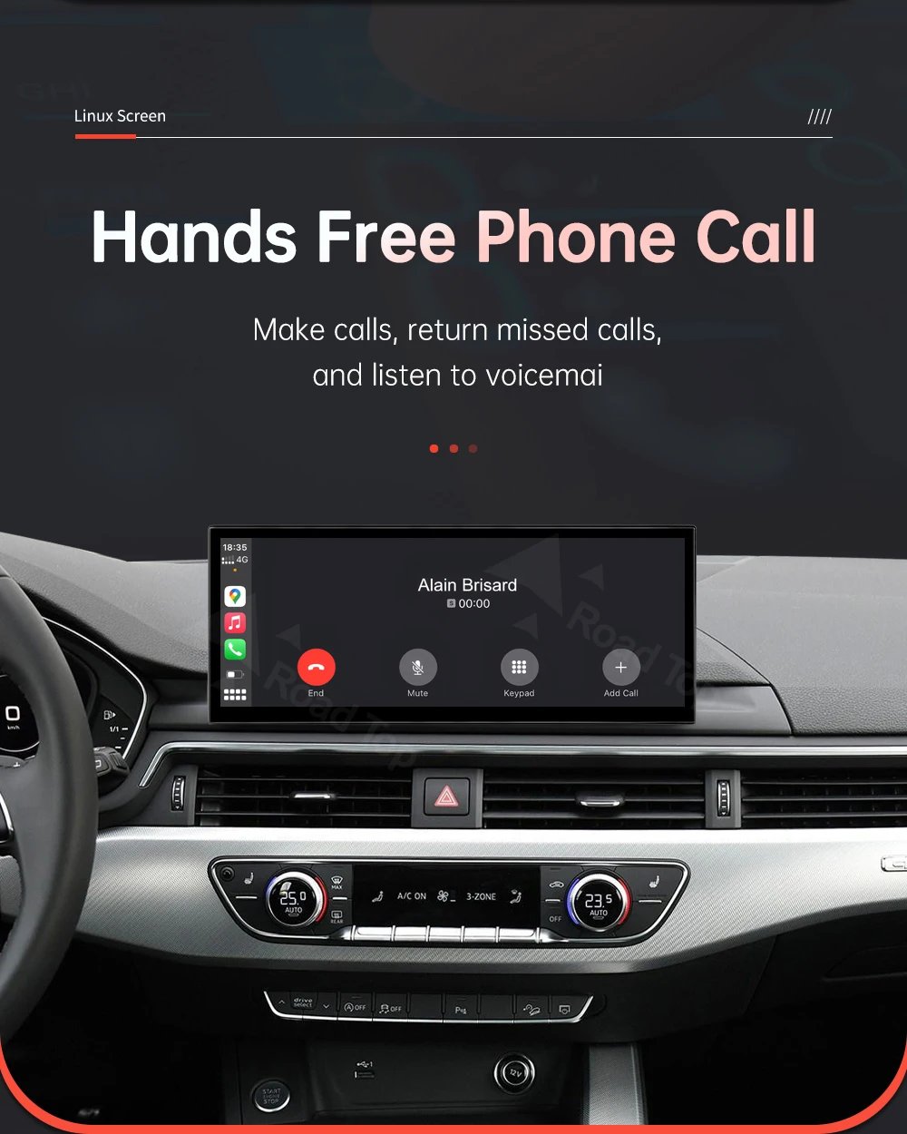 12.3'' Linux Screen Wireless CarPlay Car Multimedia Display For Audi A4 A5 2016-2019 with Android Auto Airplay Autolink Function
