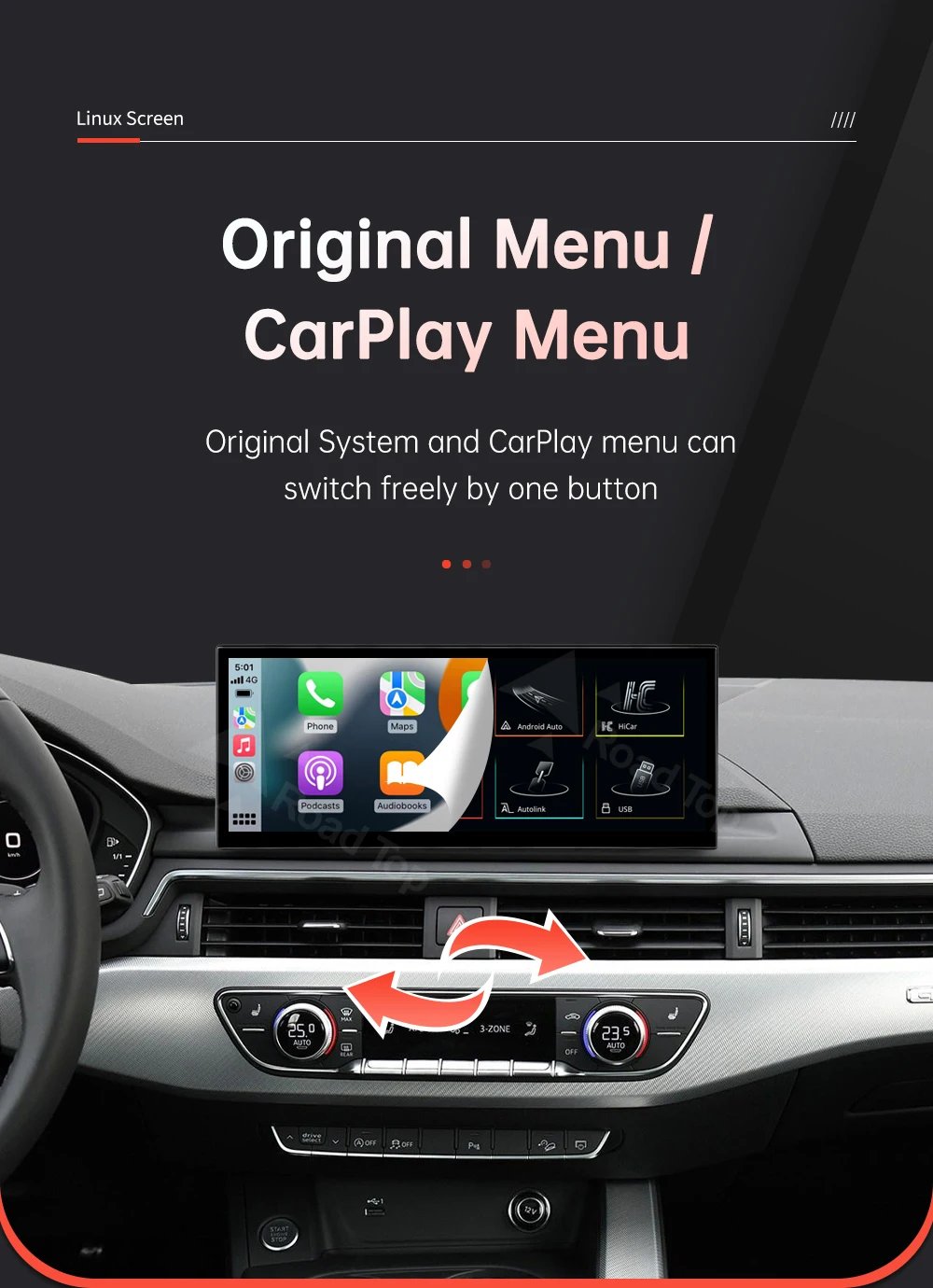 12.3'' Linux Screen Wireless CarPlay Car Multimedia Display For Audi A4 A5 2016-2019 with Android Auto Airplay Autolink Function