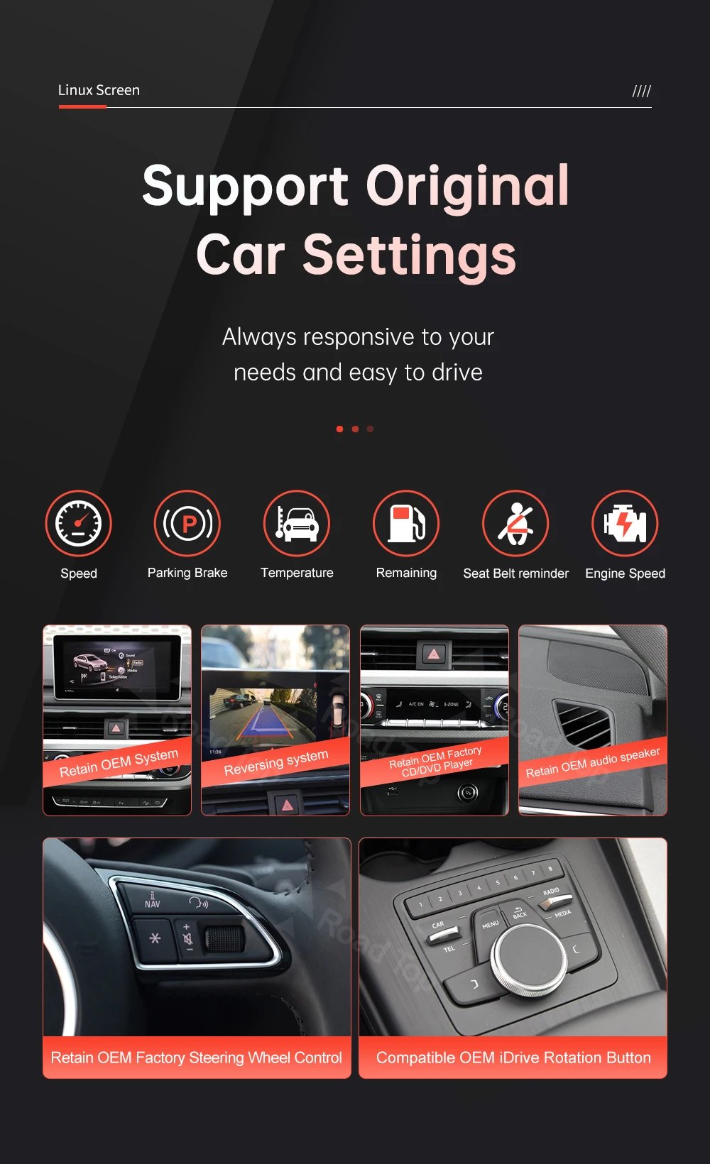 12.3'' Linux Screen Wireless CarPlay Car Multimedia Display For Audi A4 A5 2016-2019 with Android Auto Airplay Autolink Function