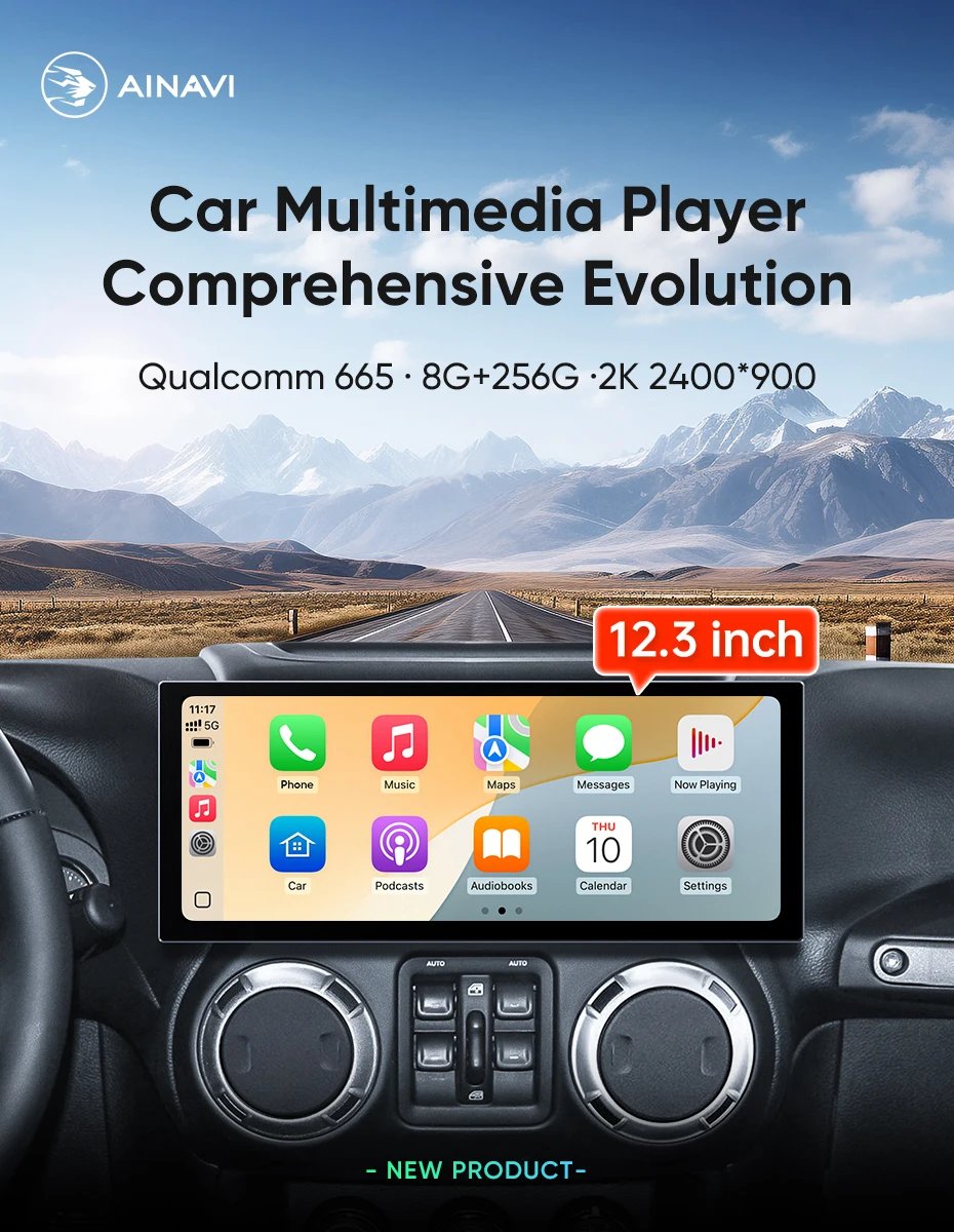 Ainavi 12.3'' For Jeep Wrangler 3 JK Android Screen 2 Din Autoradio BT GPS Navigation Multimedia Player Carplay Car Radio Stereo