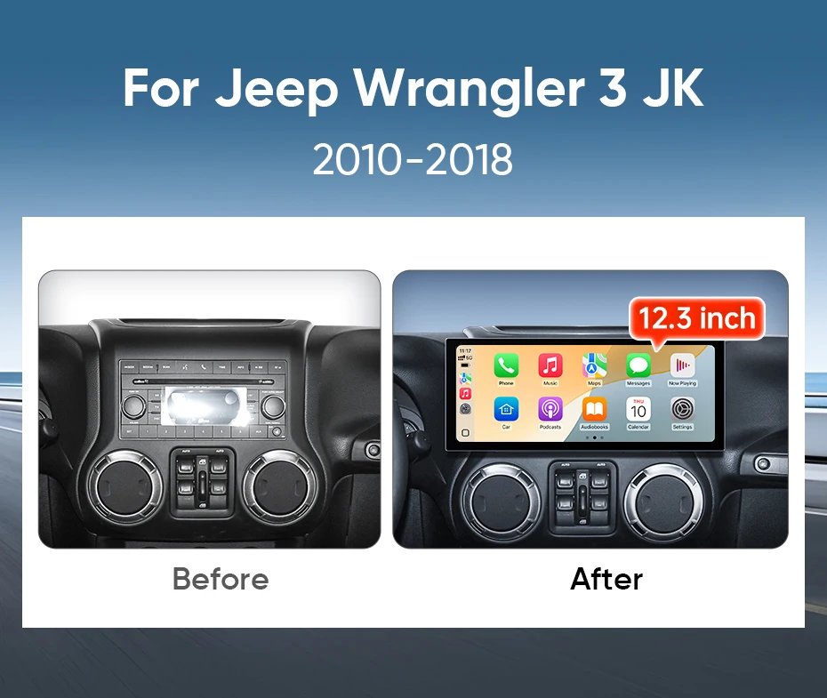 Ainavi 12.3'' For Jeep Wrangler 3 JK Android Screen 2 Din Autoradio BT GPS Navigation Multimedia Player Carplay Car Radio Stereo