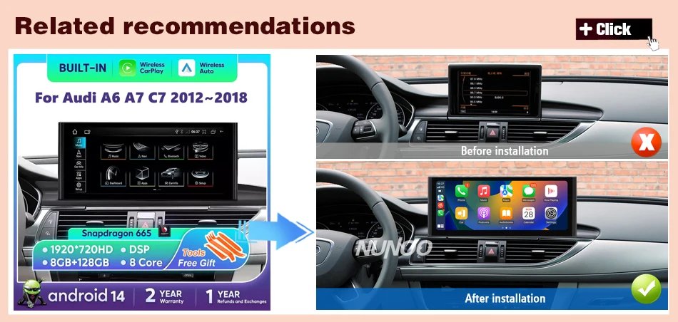 Android 14 Carplay Car Multimedia Player For Audi A6 C7 A7 2012~2018 Touch Screen 4G Music Stereo GPS Navi 8+256GB Auto Radio Android 14 Carplay Car Multimedia Player For Audi A6 C7 A7 2012~2018 Touch Screen 4G Music Stereo GPS Navi 8+256GB Auto Radio