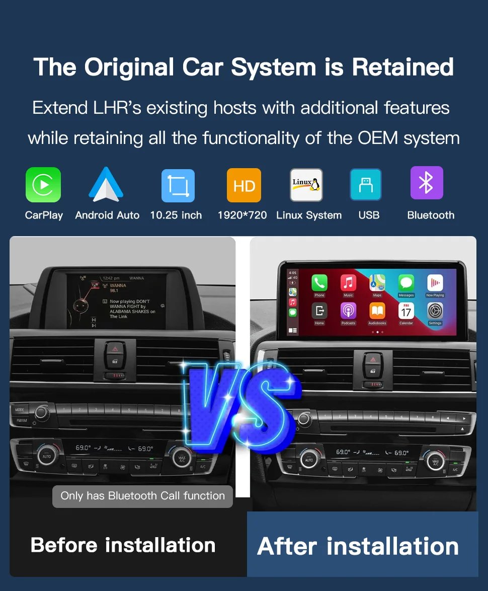 1920*720 Wireless CarPlay Android Auto Multimedia Display Touch Screen For BMW 1 2 3 4 Series F20 F21 F22 F30 F31 F32 F33
