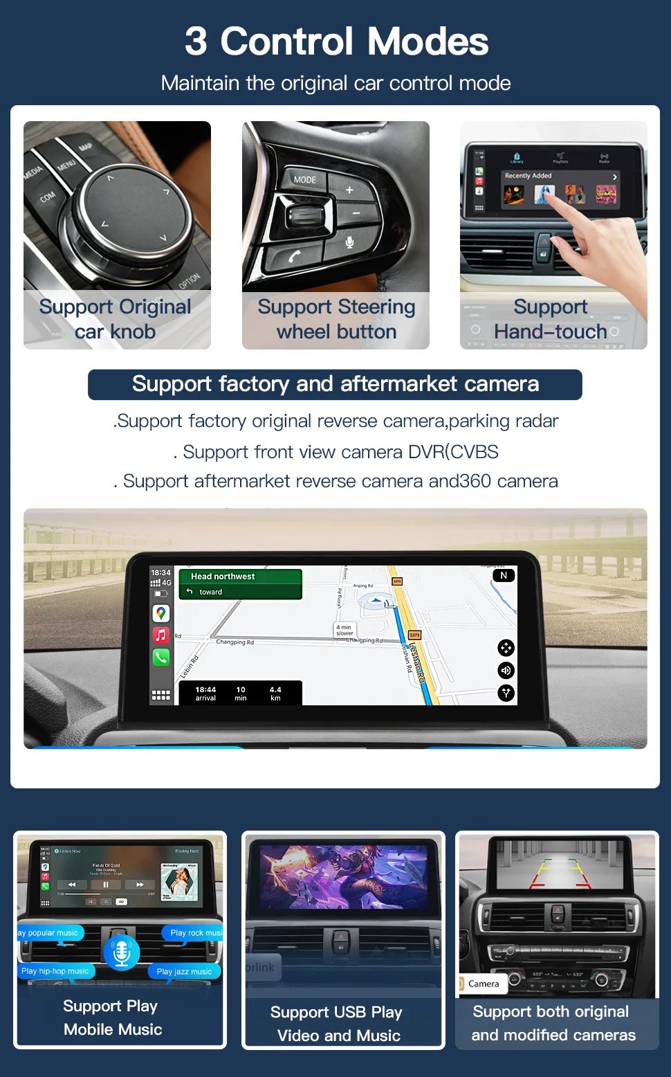 1920*720 Wireless CarPlay Android Auto Multimedia Display Touch Screen For BMW 1 2 3 4 Series F20 F21 F22 F30 F31 F32 F33