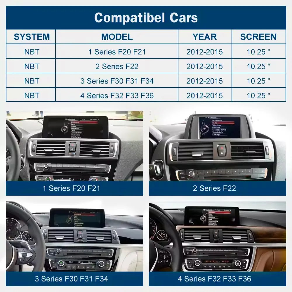 1920*720 Wireless CarPlay Android Auto Multimedia Display Touch Screen For BMW 1 2 3 4 Series F20 F21 F22 F30 F31 F32 F33