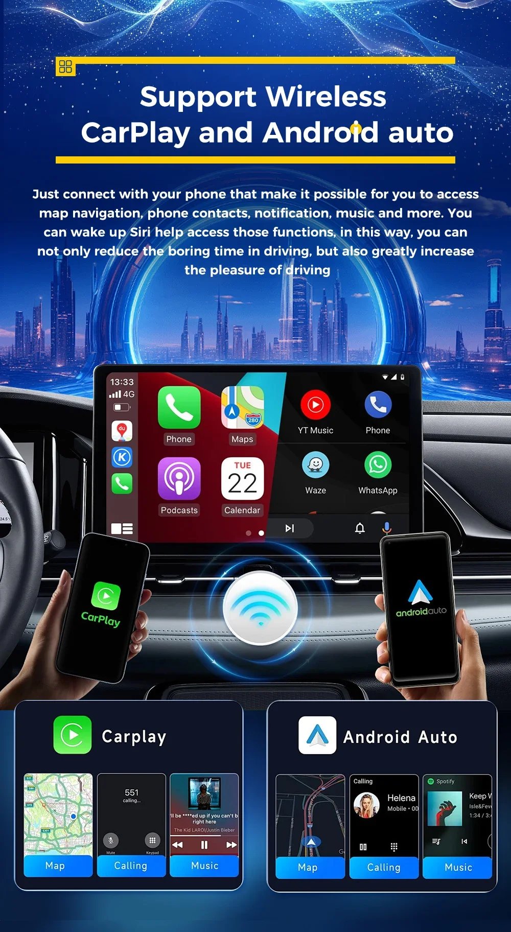 S Android Auto Carplay For Toyota FJ Cruiser 2007-2022 Car Radio Digital Cluster Dual Screen GPS Navi  Head Unit DSP Bluetooth