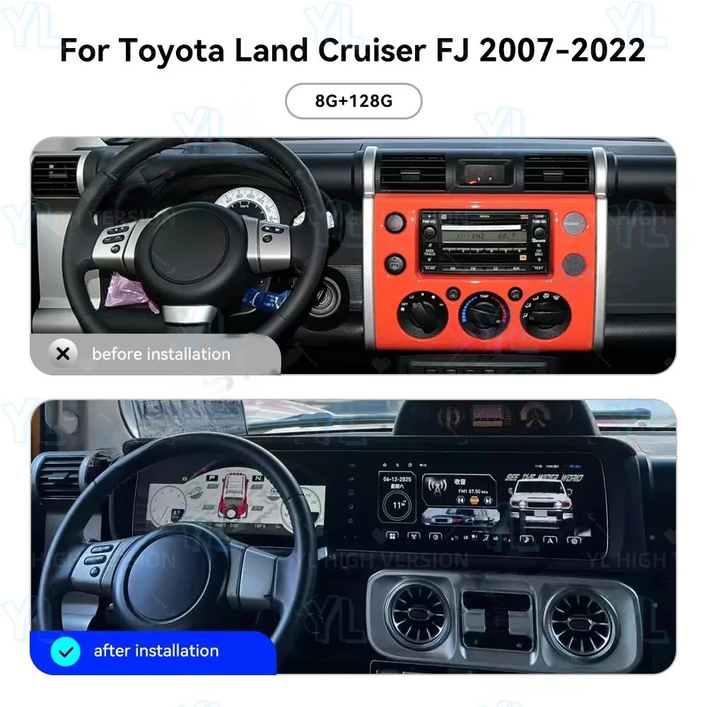 S Android Auto Carplay For Toyota FJ Cruiser 2007-2022 Car Radio Digital Cluster Dual Screen GPS Navi  Head Unit DSP Bluetooth