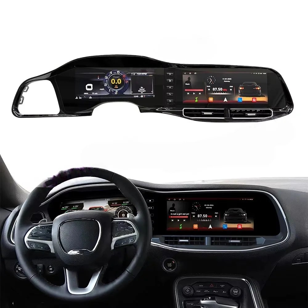 Auto Dual Screen For Dodge Challenger SRT Hellcat 2010-2024 Carplay Android Car Radio GPS Navi Stereo + Digital Cluster Headunit