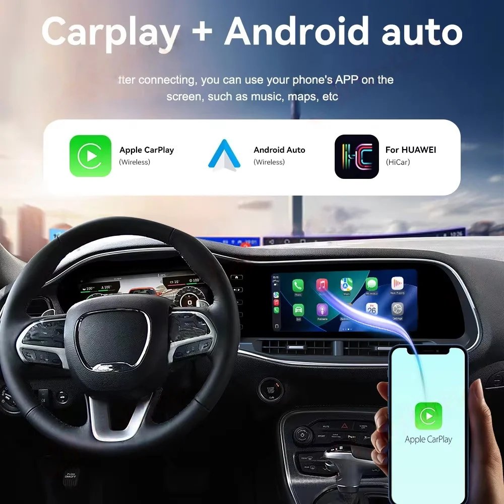 Auto Dual Screen For Dodge Challenger SRT Hellcat 2010-2024 Carplay Android Car Radio GPS Navi Stereo + Digital Cluster Headunit