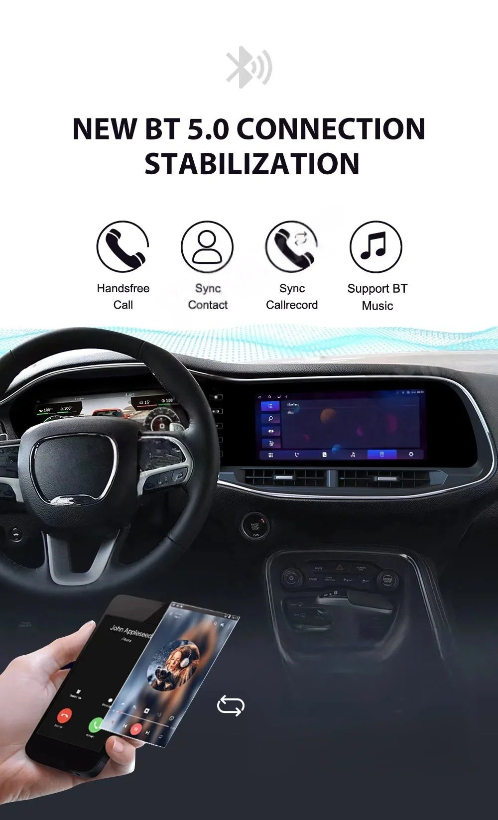 Auto Dual Screen For Dodge Challenger SRT Hellcat 2010-2024 Carplay Android Car Radio GPS Navi Stereo + Digital Cluster Headunit