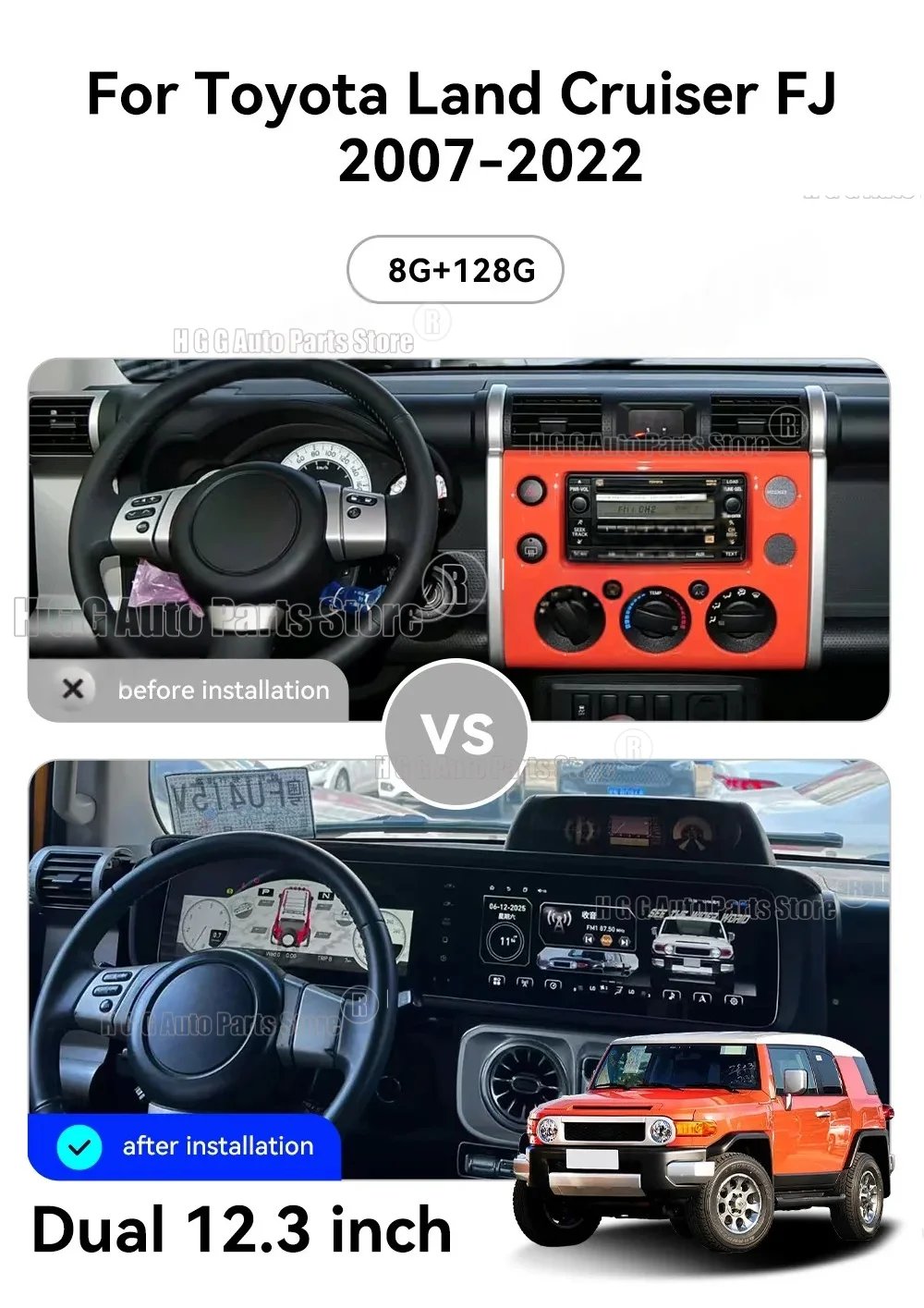 12.3'' HD Dual Screen Car Radio For Toyota Land Crulser FJ 2007-2022 Car Multimedia Video Player GPS Navigation Carplay Unit DSP