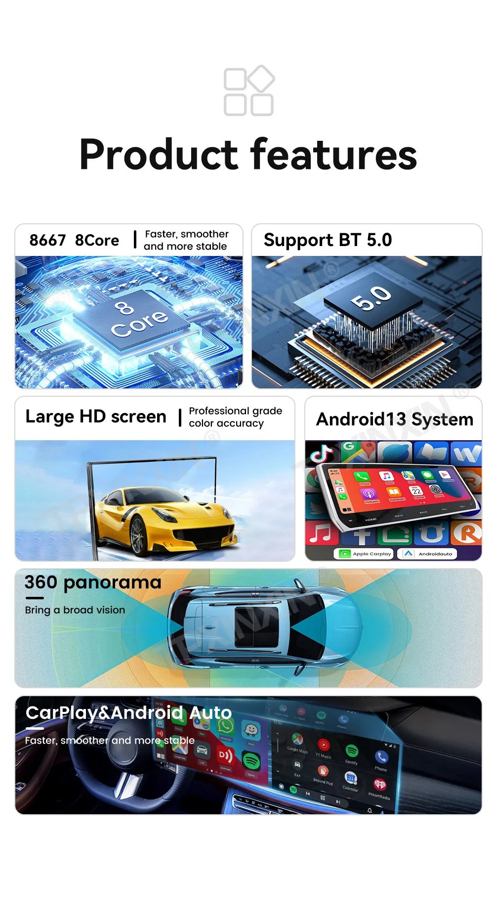 12.3 Inch Dual HD Screen Car Radio Android 13 For Land Rover Range Rover Sport 2014-2017 CarPlay Multimedia Player GPS Head Unit