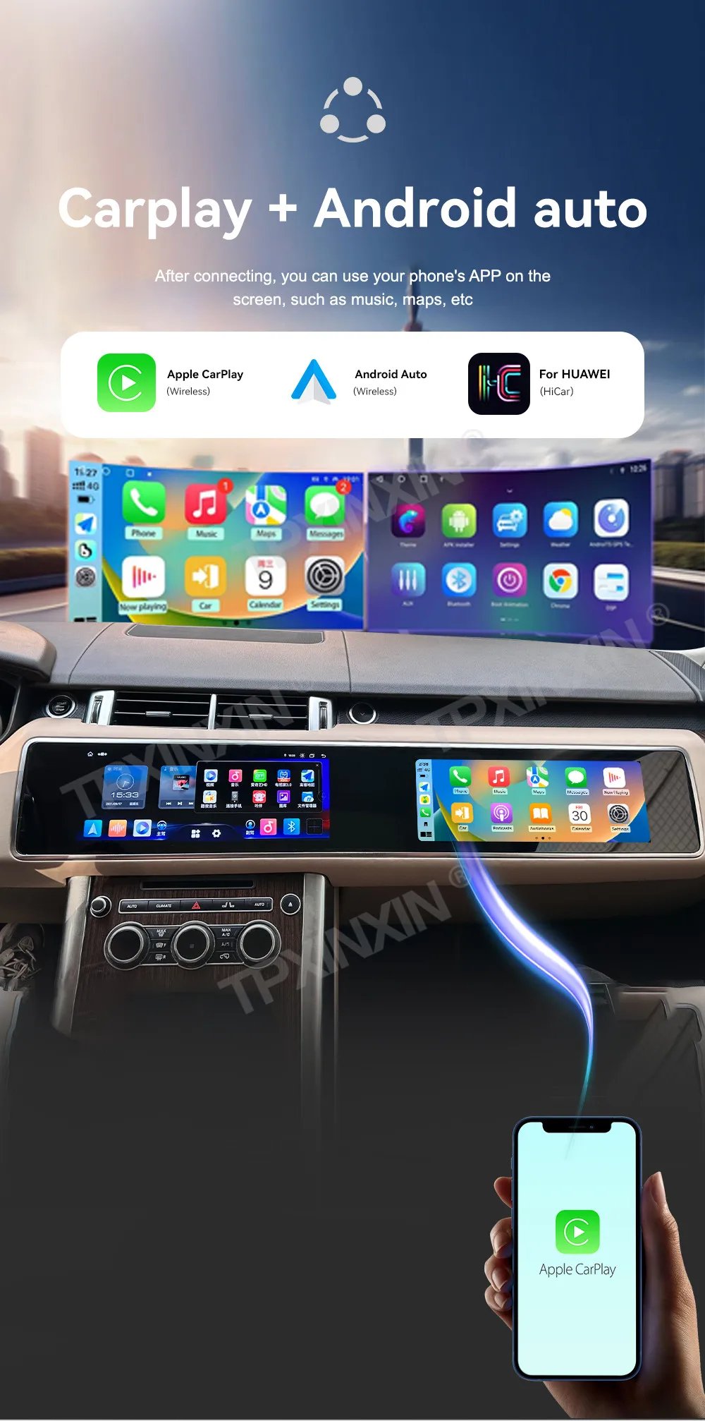 12.3 Inch Dual HD Screen Car Radio Android 13 For Land Rover Range Rover Sport 2014-2017 CarPlay Multimedia Player GPS Head Unit