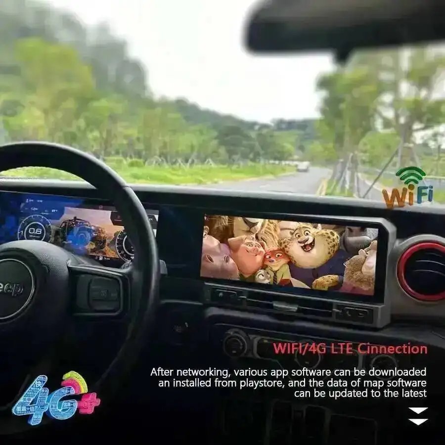 24.6''GPS Navi Stereo For JEEP WRANGLER 2018-2022 LCD Android Qled Dual Screen Multimedia Player 4G Carplay Car Radio With 360
