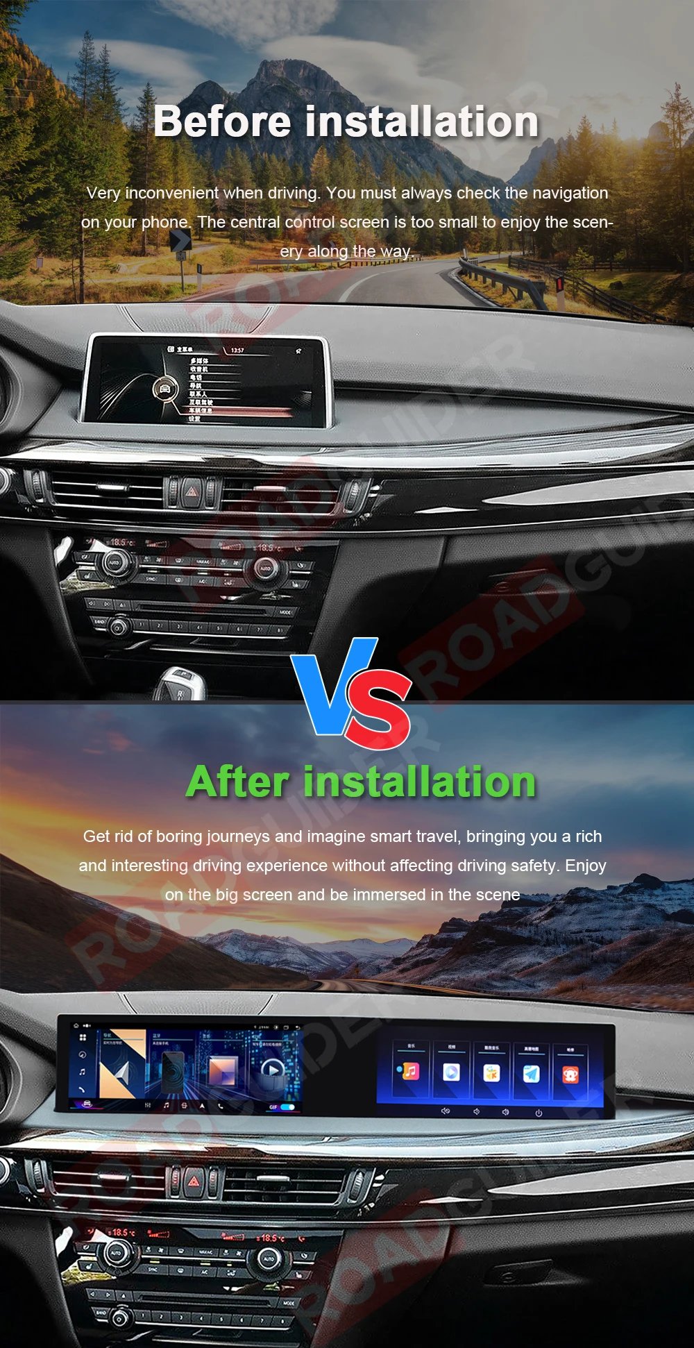 Over-large Dual Screen For BMW X5 X6 F15 F16 2014-2017 NBT Series Android Car Radio Multimedia Player Carplay Navigation GPS