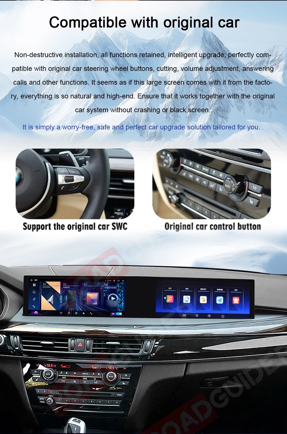 Over-large Dual Screen For BMW X5 X6 F15 F16 2014-2017 NBT Series Android Car Radio Multimedia Player Carplay Navigation GPS